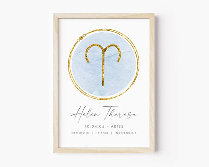 Aquarius Gifts for Women, Personalised Astrological Art Print