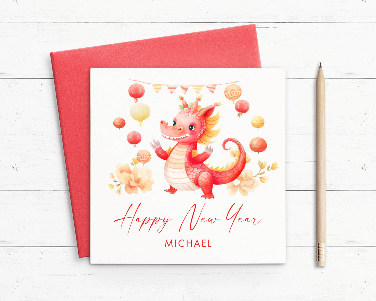 Dragon Chinese New Year Money Red Envelope, Personalised with Name