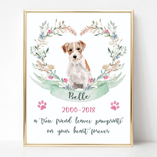 watercolour jack russell dog memorial print personalised matte smooth white paperstock unframed