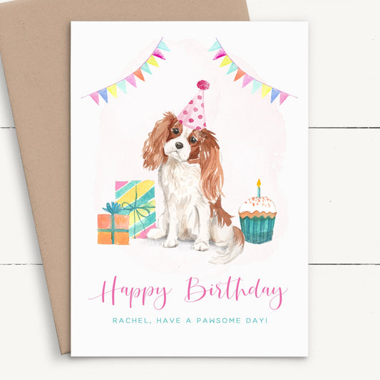 king charles spaniel birthday card personalised smooth matte white cardstock kraft brown envelope