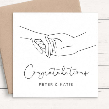 couple holding hands wedding line art card personalised matte white smooth cardstock kraft brown envelope