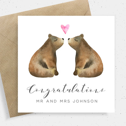 Personalized Cards for Wedding, Cute Watercolour Bear Design