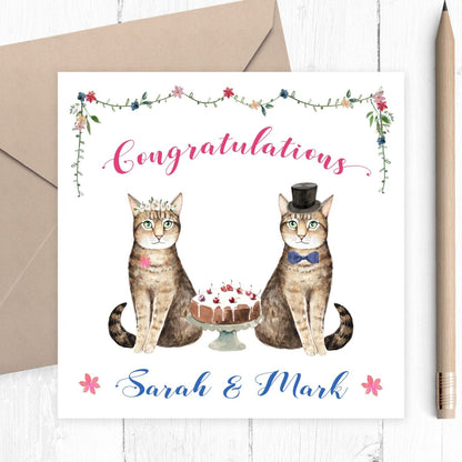 Personalized Wedding Cards Cat Lovers, Cute Tabby Cat Design