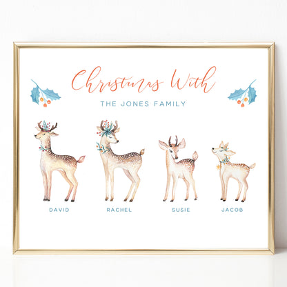 personalised watercolour reindeer christmas family print unframed matte white smooth paperstock