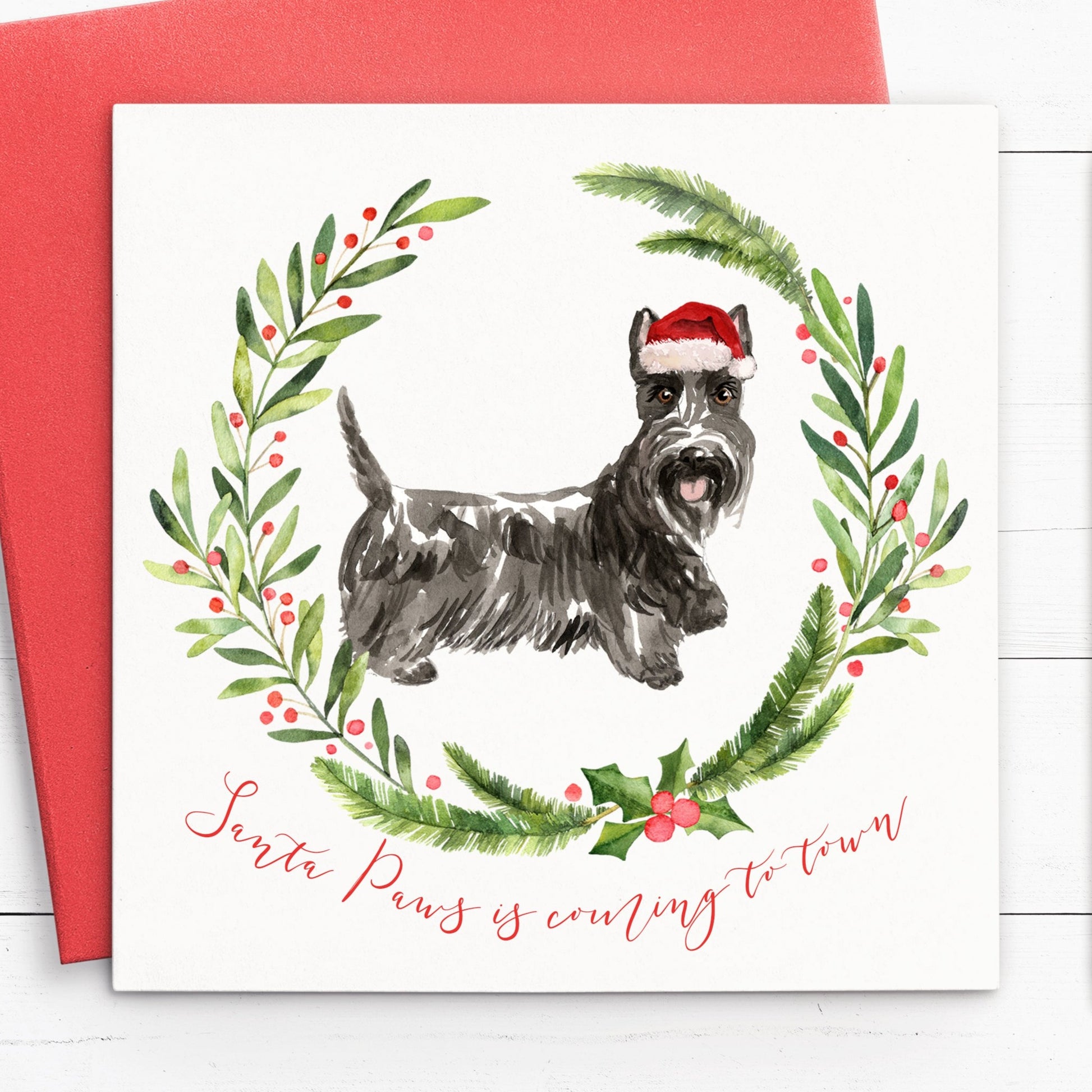 scottish terrier scottie santa paws pack christmas cards choice of quantity matte white cardstock red envelope