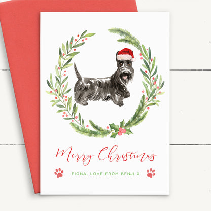 scottish terrier scottie merry christmas personalised christmas card smooth matte white cardstock red envelope