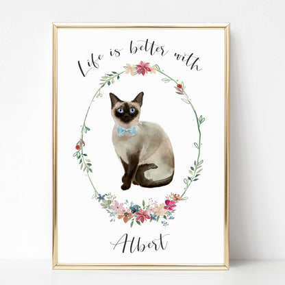 Personalised Black Cat Prints Watercolour, Customised by Breed