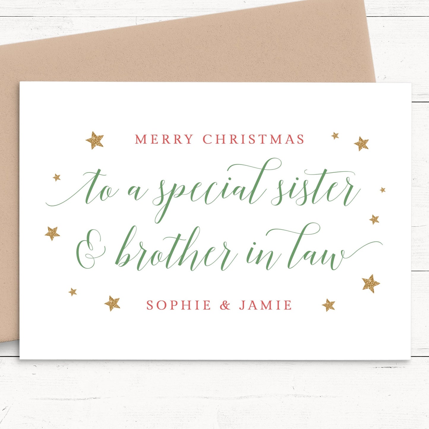 sister and brother in law merry christmas personalised christmas card matte white cardstock kraft brown envelope boy girl sister brother in-laws