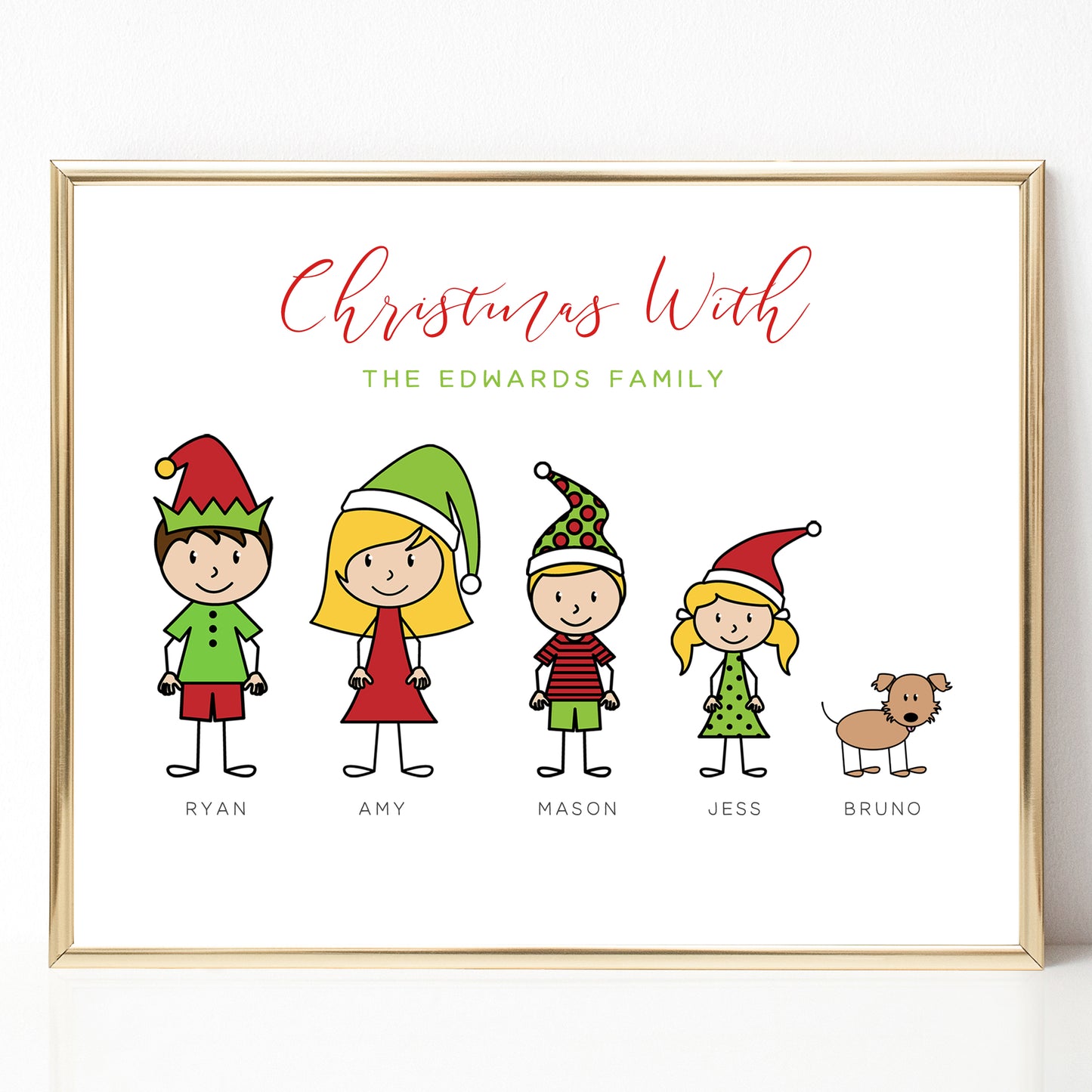 stick family christmas print personalised matte white paperstock unframed