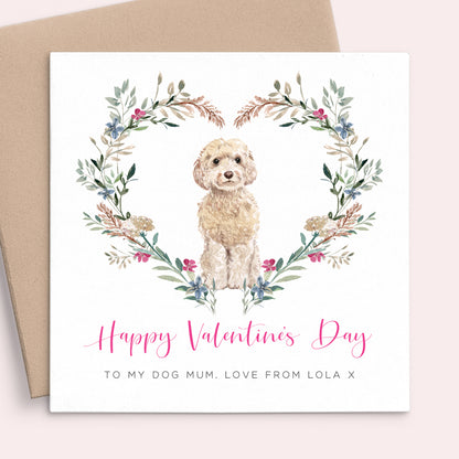watercolour dog mum valentines card from dog personalised breed name matte white cardstock kraft brown envelope