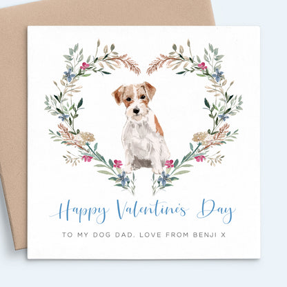 watercolour valentines day card dog dad personalised breed name matte white cardstock kraft brown envelope square
