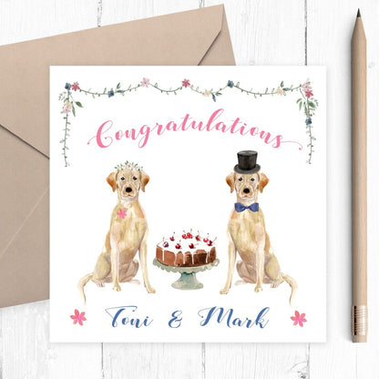 watercolour labrador wedding card for bride and groom personalised matte smooth white cardstock kraft brown envelope