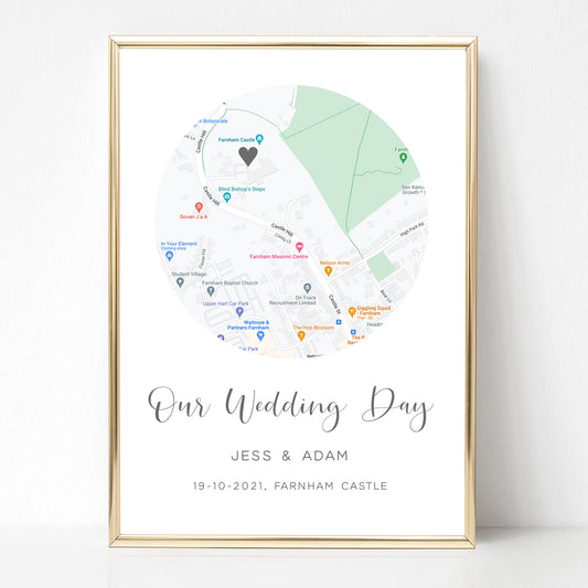 our wedding day location city map print personalised with labels unframed matte paperstock