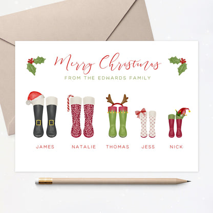Christmas Cards Wellington Boots, Personalised