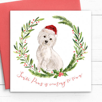 west highland white terrier westie santa paws christmas card pun multipack quantity of your choice matte white cardstock red envelope