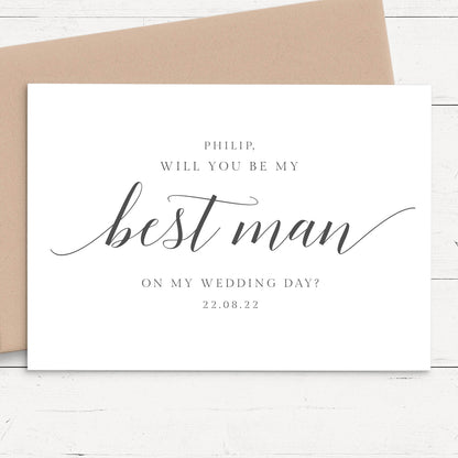 black and white will you be my best man proposal card personalised matte smooth white cardstock kraft brown envelope