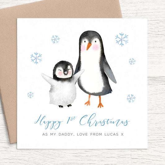 happy 1st christmas as my daddy card penguins personalised matte white cardstock kraft brown envelope